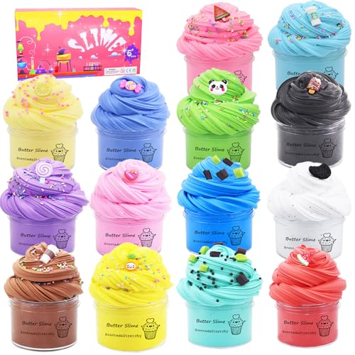 Butter Slime Kit 14 Pack, Kids Party Favors, Visual and Tactile Experience, Stress Relief Toy, Goody Bag Toys, Christmas Stocking Stuffers, Gifts for Valentine's Day