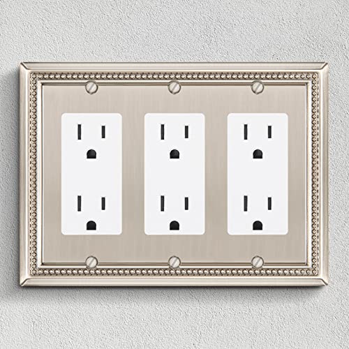 Image of Henne Bery Sunken Pearls Heavy Duty Decorative Wall Plate Switch Plate Outlet Cover (Triple Decorator, Satin Nickel)
