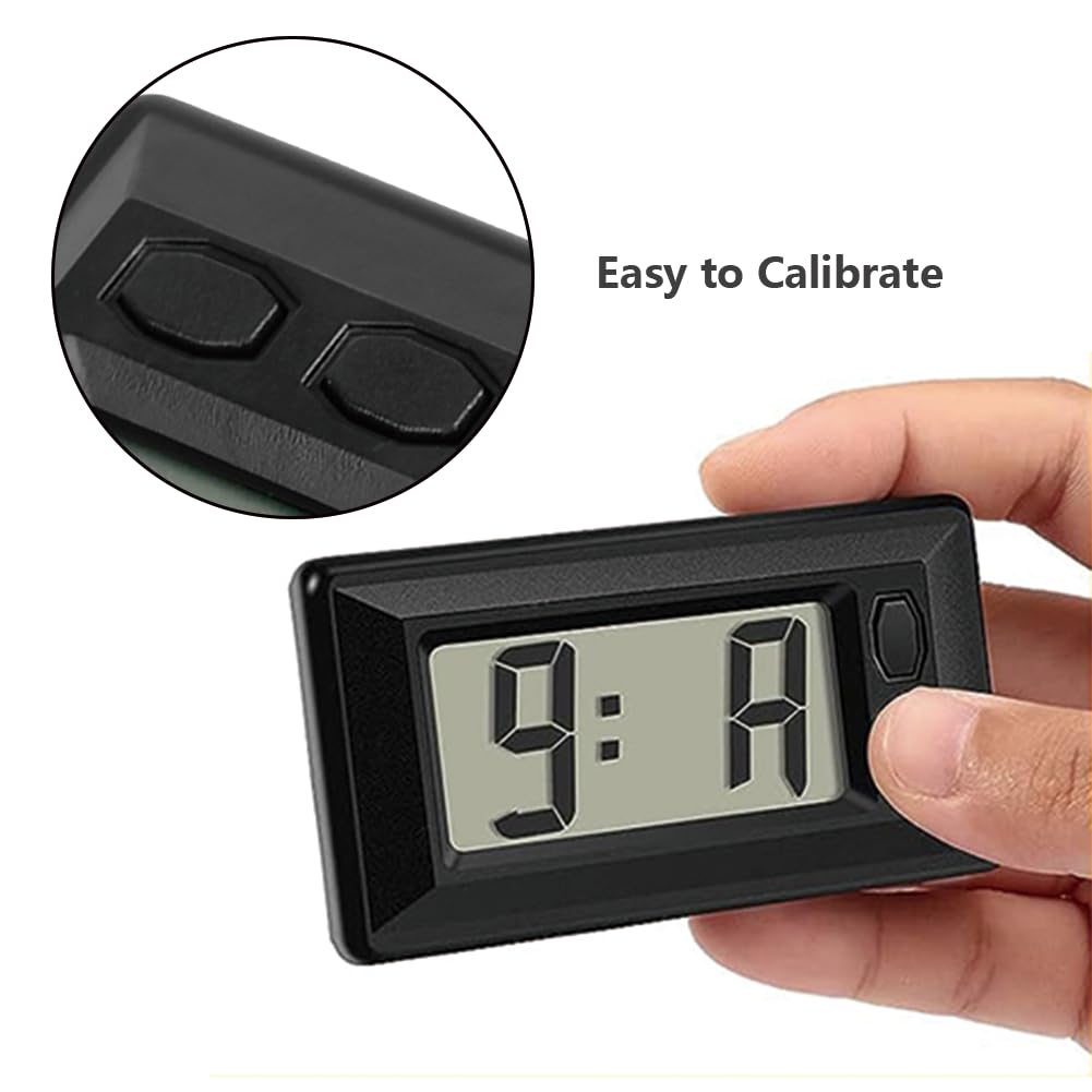 Horloge électronique numérique LCD ultra-fine avec tampon adhésif et affichage de la date et de l'heure pour tableau de bord de voiture, bureau à domicile