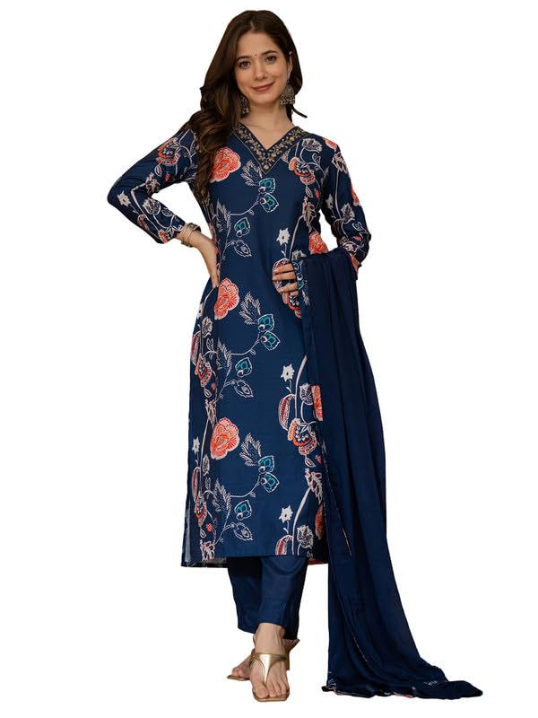 vaamsi Women's Rayon Blend Floral Straight Printed Kurta Pant With Dupatta | Kurta Sets For Woman-picture-49