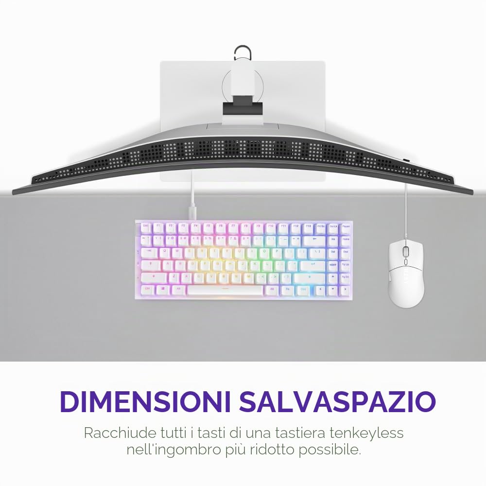 NZXT Function 2 MiniTKL 2024 - Tastiera da gioco ottica Tenkeyless - RGB illuminato - Frequenza di query 8K - Commutatori opt lineari - Scatto regolabile - Hot-Swap - Bianca DE (QWERTZ)