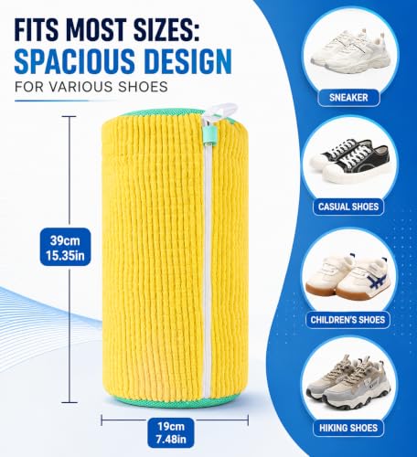 Image of LAXIS Shoe Washing Machine Bag to Wash Shoes in Washing Machine Shoe Laundry Bags for Sneakers, Reusable Shoe Cleaning Bag for All Shoe Sizes Fluffy Fiber with Side Zip - Yellow
