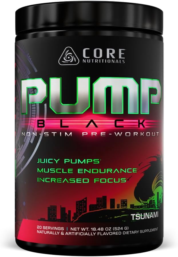 Core Nutritionals Pump Black Non-Stim Pre-Workout | Citrulline, Beta-Alanine, Betaine Nitrate & PeptiPump | Supports Muscle Pumps, Endurance & Focus | 20 Servings (Texas Peach)
