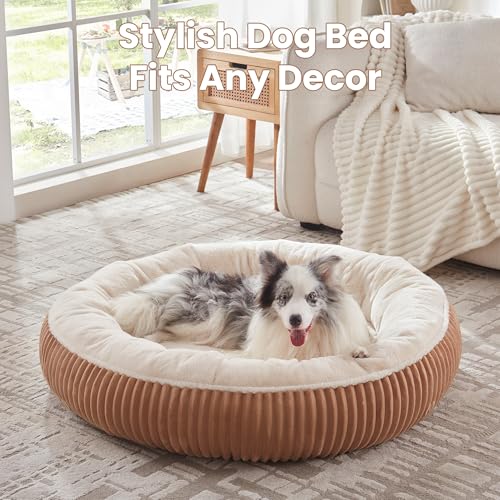 Image of 45 inches Donut Dog Bed for Extra Large Dogs,Calming Round Jumbo Pet Bed with Removable Cover, Washable Milk Plush Faux Fur, Fits Pets up to 100 lbs(Mocha,XL)