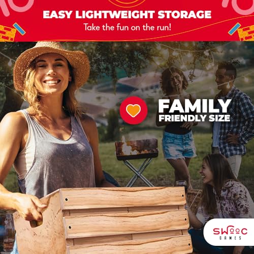 SWOOC Games - Giant Tower Game | 60 Large Blocks | Storage Crate/Outdoor Game Table | Starts Over 2.5ft Big | Max Height of 5ft | Genuine Jumbo Toppling Yard Games | Jumbo Backyard Set - Image 4