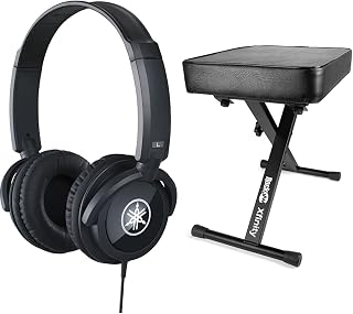 YAMAHA HPH-100B Headphones, Black & RockJam RJKBB100 Premium Adjustable Padded Keyboard Bench and Piano Stool
