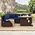 NICESOUL 6 Piece L-Shaped Outdoor Couch with Fireplace Natural Gas/Propane, 29.3'' High Back Wide Seat Patio Conversations for Outside, Oversized Sectional Furniture Set, 2 Color Cushion Navy & Beige