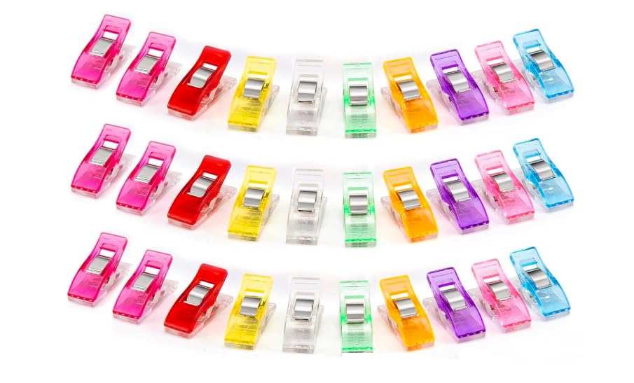 Clip per Cucire 50 Pezzi, Clip per Tessuto, Accessori Cucito Fai da Te, Fissaggio del Tessuto con Righello