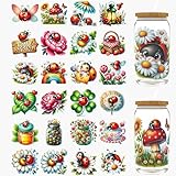 DORSBABY 24 Stück Marienkäfer-UV-DTF-Becherfolie für Glas-Serie, UV-DTF-Becherverpackungen für 473 ml Glas, dekorative Tassen, Flaschen usw., Basteln, Bastelarbeiten, Bastelbedarf, Verpackung