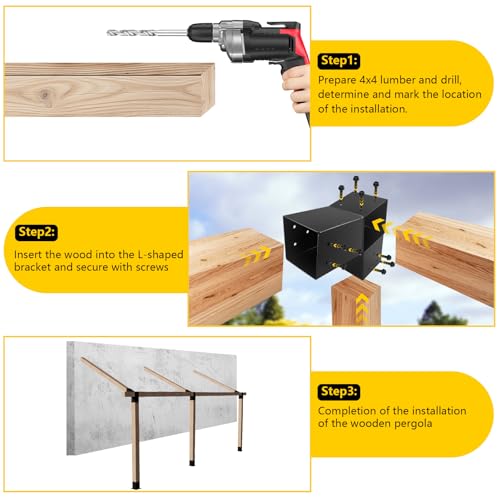 Image of 3-Way 15 Degree Pergola Brackets,L-Shaped Right Angle Corner Bracket for 4 inchx4 inch(Actual:3.5 inchx3.5 inch) Indoor & Outdoor Wood Beam,DIY Slant Bracket for Pavilion,Gazebo,Porch,Deck,Cabin (2Pack)