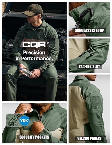 Image of CQR Men's Tactical Combat Shirt, 1 /4 Zip Long Sleeve Breathable Military BDU Training Top for Shooting, Hunting, Range Use