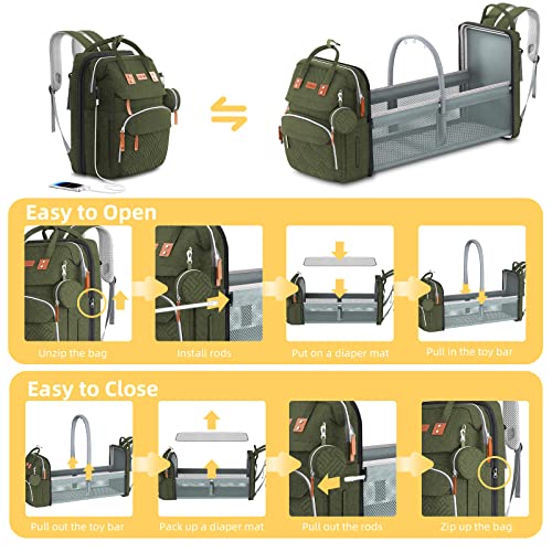 Image of ISMGN Diaper Bag Backpack with Changing Station, Large Diaper Bag, Baby Bag, Multifunctional Diaper Bag, ARMYGREEN