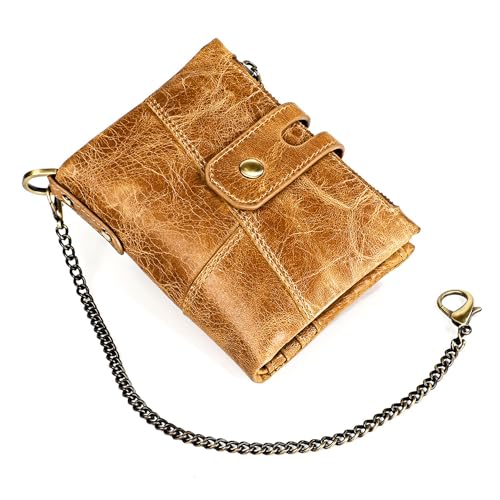 Small Wallet Women Leather Chain Compact Card Holder Zipper Pocket Wallet RFID Blocking Card Case Purse with ID Window(brown)4