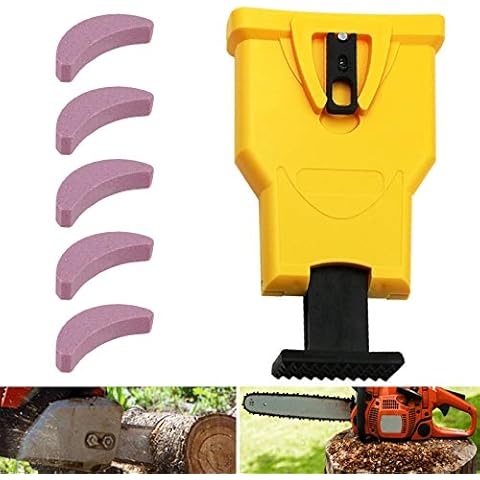 Chainsaw Sharpener, Heavy Duty Bar-Mounted Sharpener with 5 Sharpening Stones, Woodworking Saw Chain Self Sharpening Quick Grinding Chain Tools Fit for 14-16 Inch Chain Saw Cover