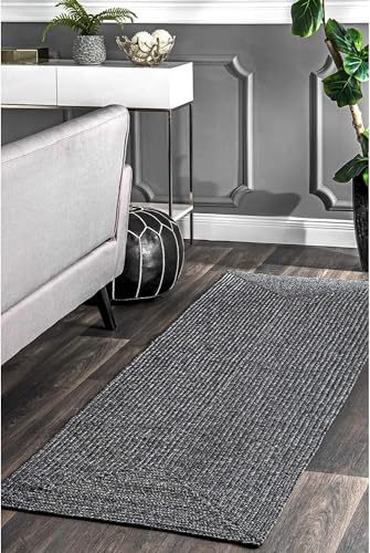 Image of Size 1.5x4 feet Cotton Braided Entryway Runner Rugs, Small Runners for Kitchen, Door Mat Indoor Entrance, Bathroom, Low-Pile Washable - (Charcoal Rectangular, 1.5x4 feet)