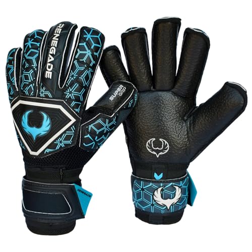 Renegade GK Triton Specter Goalie Gloves with Pro-Tek Finger Savers | 3.5+3mm Super Grip & 4mm Duratek | Black & Blue Soccer Goalkeeper Gloves (Size 8, Youth-Adult, Roll Cut, Level 2)