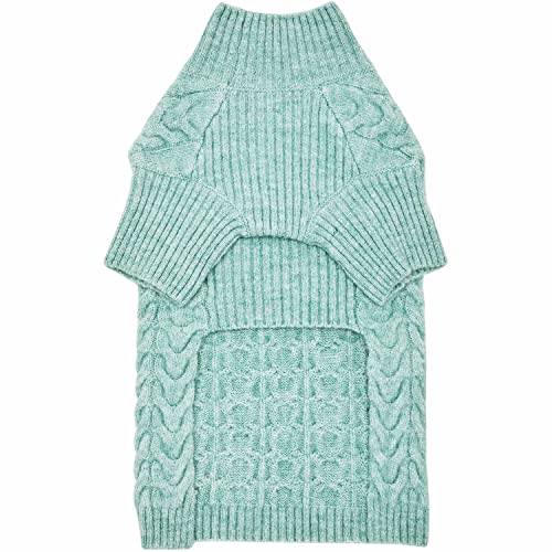 Blueberry Pet 2023 New Classic Fuzzy Textured Knit Pullover Turtle-Neck Dog Sweater In Heathered Jade, Back Length 20", Pack Of 1 Clothes For Dogs #TOP3