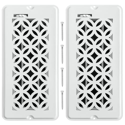 2 Pack Floor Vent Covers Floor Register 4x10 with Screws Adjustable Decorative Vent Covers for Home Floor Ceiling or Sidewall Vent Heavy Duty Walkable Steel Floor Vents Rust-Proof Finish (White)