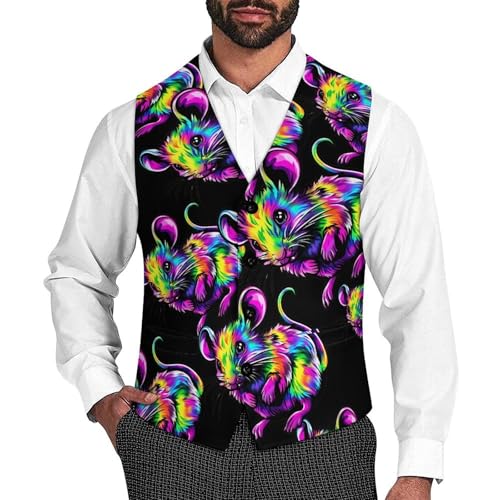 Tie-dyed Rat Men's Suit Vests Dress Vest V-Neck Waistcoat Slim Business Formal with Pocket