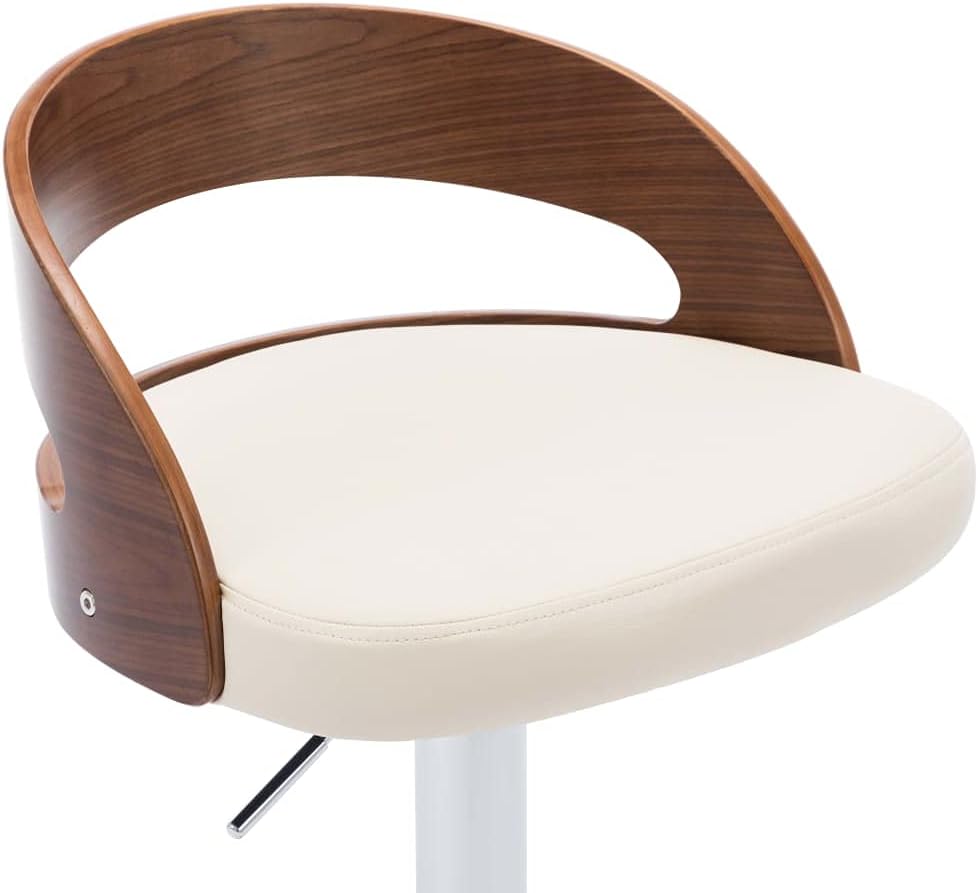 vidaXL Set of 2 Bar Stools, Pub Chair, Bistro Seat, Dining Room, Kitchen, Living Room, Home, Interior, Cream Leatherette and Curved Wood