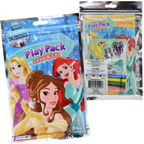Disney Princess Grab n Go Play Pack Bulk - Bundle of 20 Play Packs with Stickers, Coloring Book, and Crayons - Ideal for ages 3 and up (Disney Princess Toys Party Supplies)