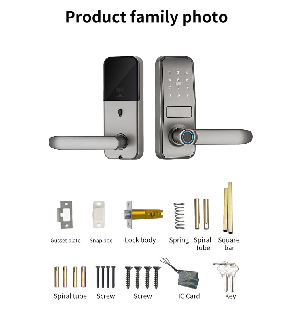 Smart Lock With Sleek Matte Black Handle - Keyless Entry Electronic Keypad Deadbolt, Fingerprint & Touchscreen Biometric Door Lock With Bluetooth for Front Entry