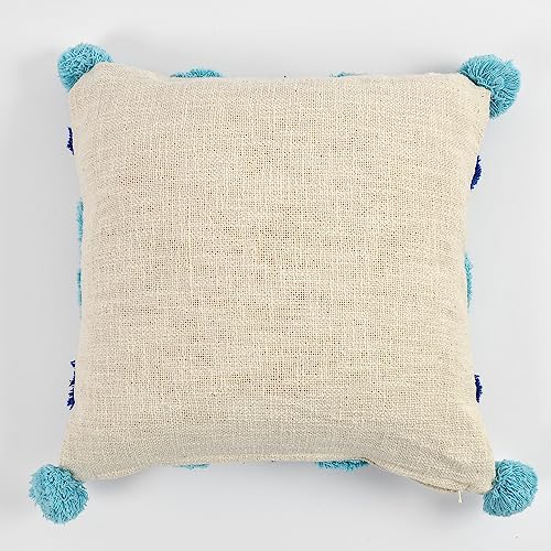 Image of TIB Premium Boho Decorative Throw Cushion Covers, 16 x 16 cm, Set of 2, Cotton. (Blue Geometric)-230 TC