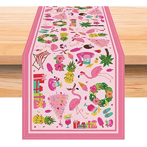 Jiudungs Camino de mesa de lino rosa para Navidad y julio Cover