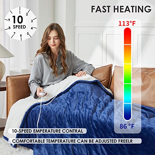 BOMOVA Electric Heated Blanket Throw with 10 Heating Levels & 8 Hours Auto Off, Sherpa Overheating Protection Blanket with Fast Heating, Machine Washable, Home Office Use, 50" x 60"