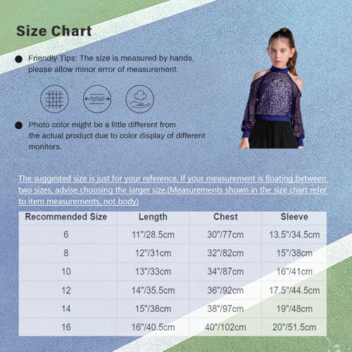 Jugaoge Camiseta de manga larga para niños y niñas, con lentejuelas brillantes, camiseta hueca, cuello halter, túnica transparente, top de jazz moderno, plata, 110-116
