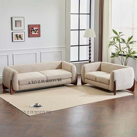Image of A to Z Furniture Classic 3+2=5 Seater Sofa Set Luxury Chesterfield Leatherette Sofa in for Home Living Room & Office (Beige 3+2)