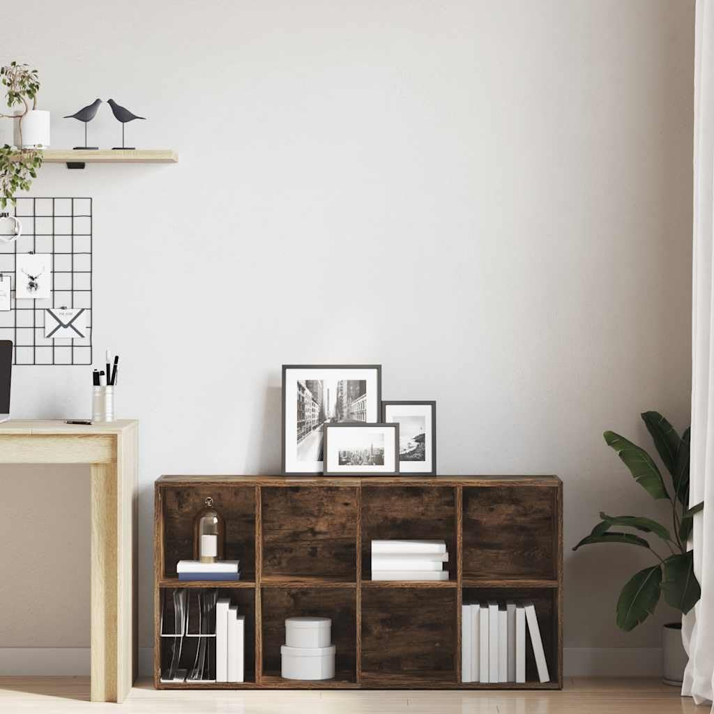 Hothingwell Bibliotheque Chene Fume 66x30x130 cm Wood Ingenierie | 8 przegródek, przechowywanie książek, wszechstronne poziome, łatwe czyszczenie, dołączony uchwyt ścienny