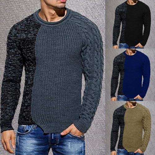 Men's Pullover Winter Knitted Color Matching Fashion Tops Long Sleeve Round Neck Slim fit Warm Bottoming Sweater4