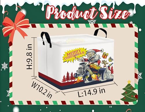 Image of Large Christmas Gifts Empty Baskets Kids Collapsible Holiday Storage Bin with Handle (Monster Truck Santa Claus)