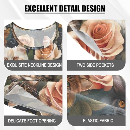 ALAZA Beautiful Cat Rose Pajamas Short Sleeve 2 Piece Sleepwear Top and Bottom Pajama Set Unisex4