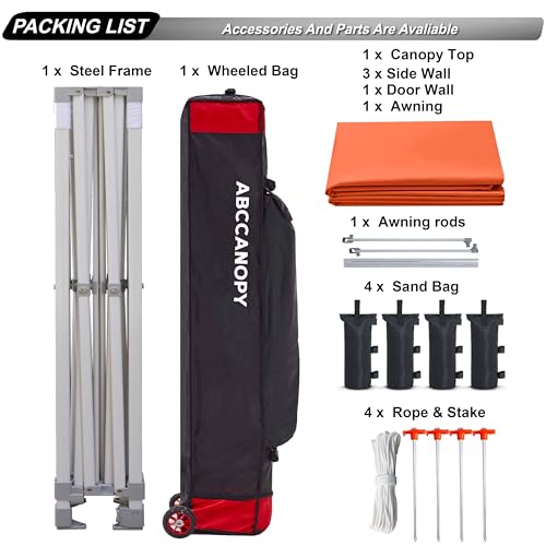 Image of ABCCANOPY 10x10 Commercial Pop up Canopy Tent with Awning Sidewall,Orange