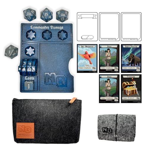 NERD GEAR Commander Essentials Kit - Ultimate Accessory for MTG Commander EDH - MTG Command Zone Tray - Health Counter - Spin Down Dice - Dry Erase Tokens (Deep Blue)