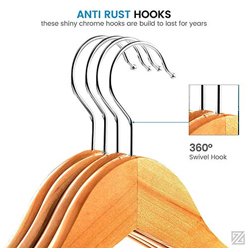 Image of Wooden Hanger Premium Wood with 360 Swivel Hook and Precisely Cut Notches for Dress Clothes, Coats, Jackets, Pants, Shirts, Skirts Hanger (Natural Hanger, 48)