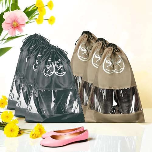 Image of Heart Home Pack of 6 Travel Shoe Organizer | Storage Bags | Travel Carrying Bag | Storage Organizers Set | Shoe Cover with Transparent Window | Shoe Dori Cover | Brown & Gray