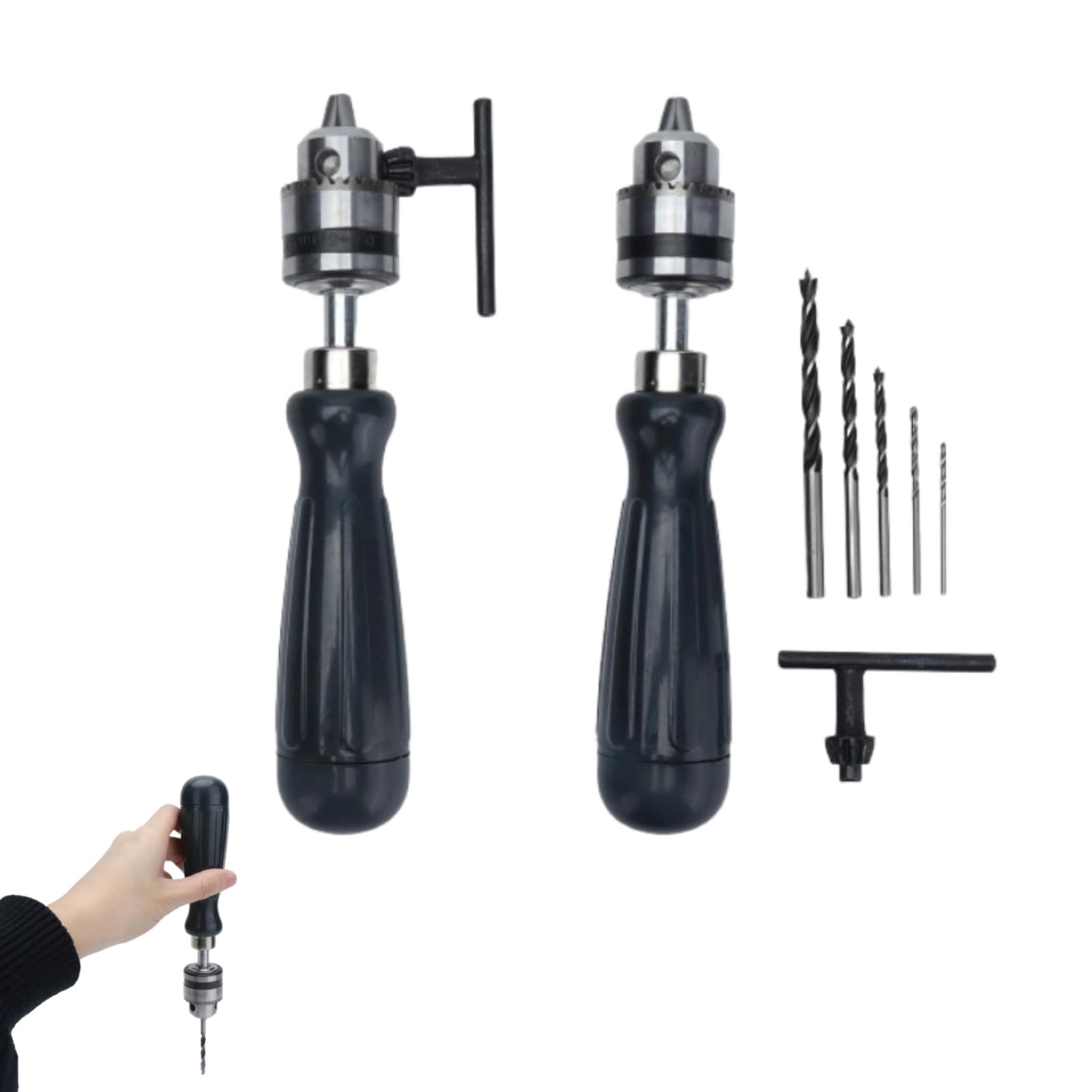 2set Hand Drill, Carbon Steel Mini Drill Small Drill Bit Set Manual Crank Drill with Chuck Key and 5PCS Drill Bit for Delicate Manual Work