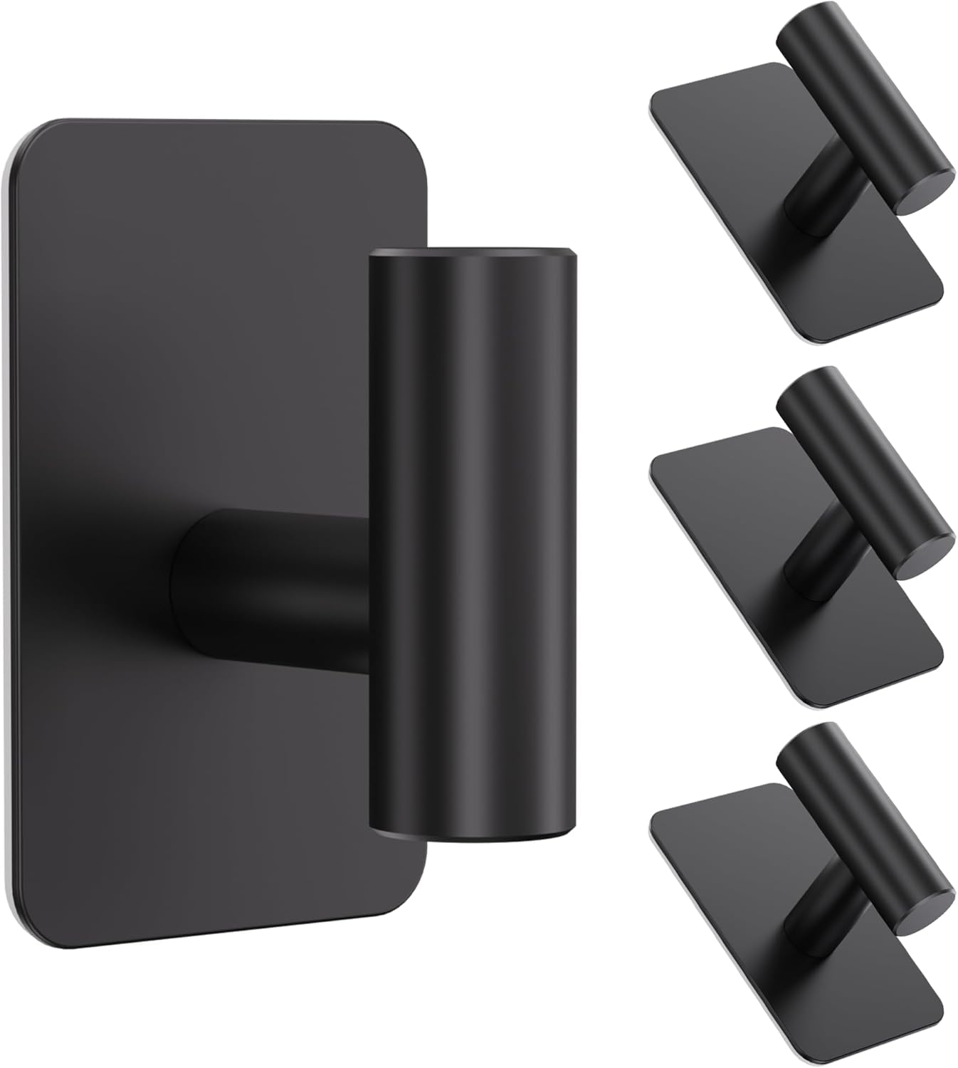 Aikzik 4 Pack Large Self Adhesive Hooks, Stainless Steel Sticky Hook Heavy Duty, Over 12kg Load - Strong Hooks for Hanging for Towel, Coat, Robe, Stick on Bathroom, Kitchen, Door and Wall, Black