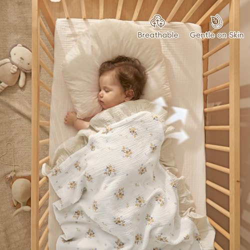 Image of david's kids Flounce Muslin Baby Blanket for Girls Boys, 100% Cotton Soft Crib Swaddle Blankets, Reversible & Breathable Nursery Bedding for Newborns Toddlers, 47 x 47 Inches (Little Floral)