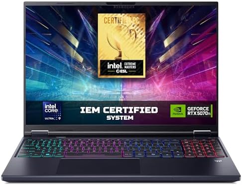 Acer Predator Helios Neo 16 AI — Gaming Laptop, RTX 5070 Ti 140W, 12GB GDDR7, 240Hz