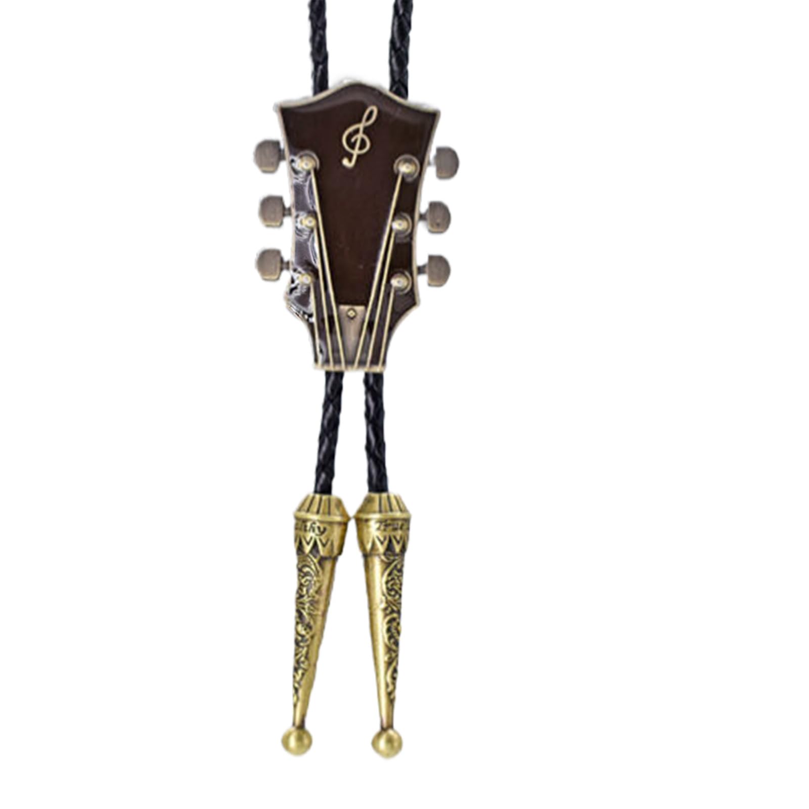Lilinzhi Unisex Ancient Green Coffee Delicate Guitar Head Lariat Tie Punk Necktie Western Engraving Charm For Shirt Jeans Bolo Tie