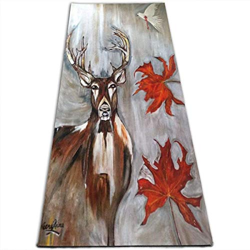 Llynice Watercolor Deer Leaves Yoga Mat Premium 5mm Thick Yoga Mat Non Slip Fitness Mat Eco Friendly Yoga Rug Exercise Mat for Yoga Pilates Floor Workout Stretching