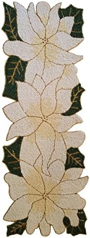 Hand Beaded Floral Leaves Table Runner (White)