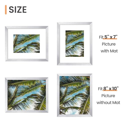 Image of upsimples 8x10 Picture Frame, Display Pictures 5x7 with Mat or 8 x 10 Without, Wall Hanging Photo Frames, Silver, 1 Pack