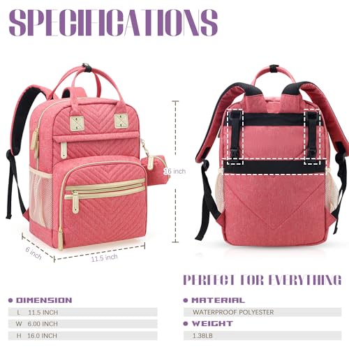Image of Tuwubi Diaper Bag Backpack, Baby Essentials Travel Tote Bag, Multi function Waterproof Backpacks, Travel Essentials with Stroller Straps & Pacifier Case - Pink