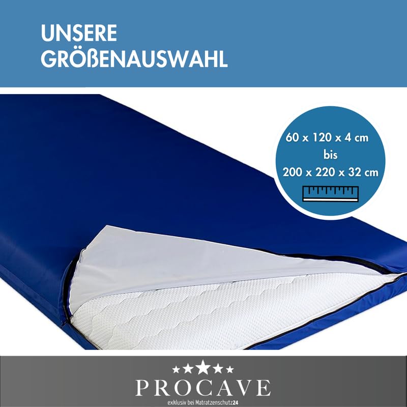 PROCAVE - Coprimaterasso Impermeabile in Blu, Traspirante e Lavabile, 80 x 190 cm, per Materasso Altezza 22 cm, Made in Germany