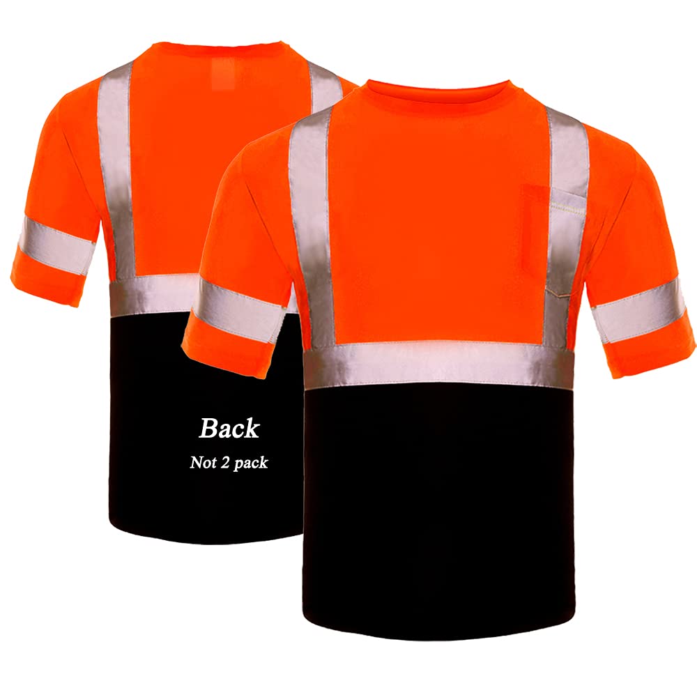 FONIRRAHi Vis Safety T Shirt for Men ANSI Class 2 High Visibility Reflective Work Shirt with Short Sleeve Black Bottom